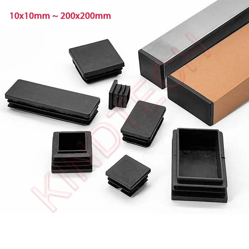 1-20 peças preto quadrado pp plástico 10x10mm ~ 200x200mm tampa final tubo plugue interno mesa cadeira móveis capa de pé