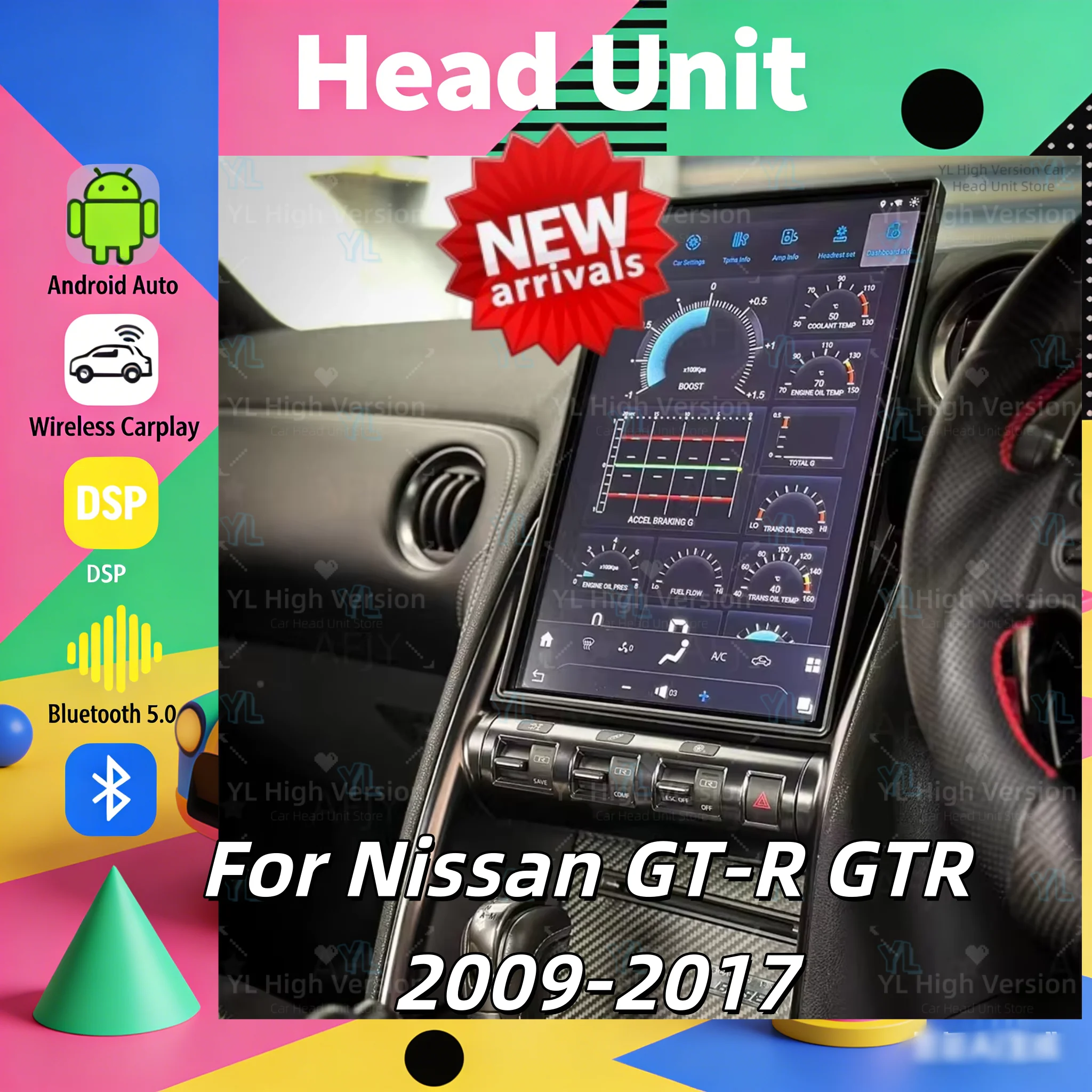 

Qualcomm 14.5" Touch Screen Android 13.0 Car Radio For Nissan GT-R GTR 2009-2017 Android Auto wireless carplay Head Unit 4G DSP