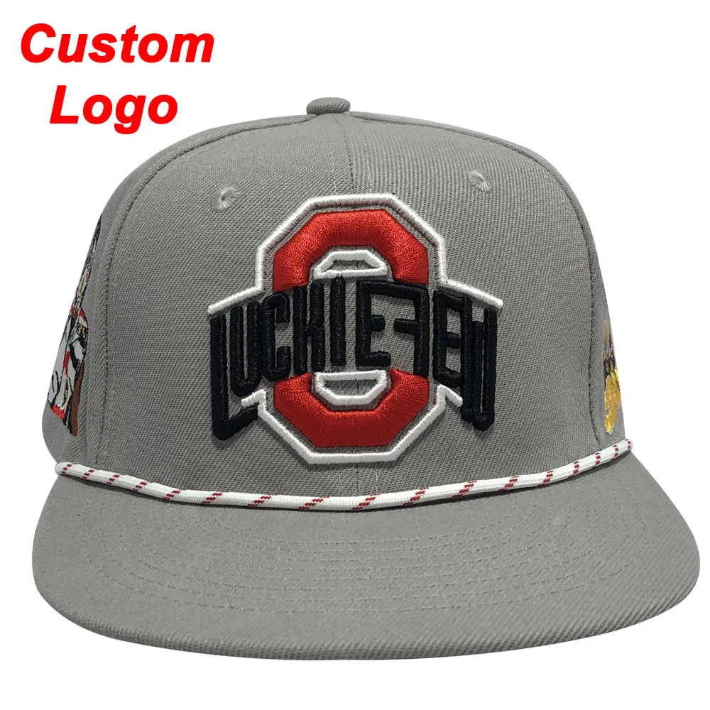 Custom Baseball Grey Cap With Rope String On The Front Football Club Player Names Beach Outdoor Journey Customize Snapback Hat