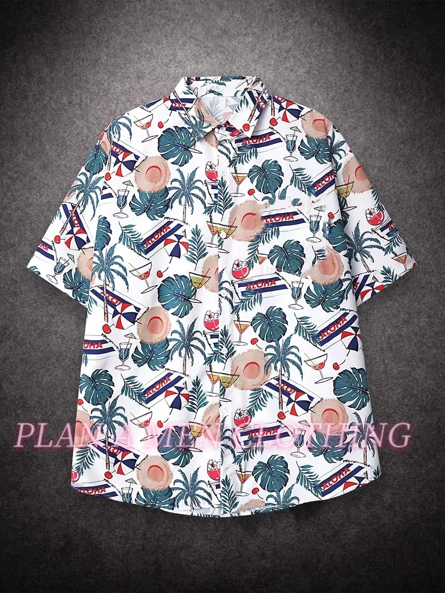 

Mens Oversized Loose Short Sleeve Flower Print Hawaii Beach Summer Men Shirt Student Couples Fashion HolidayCasual Mens Clothing