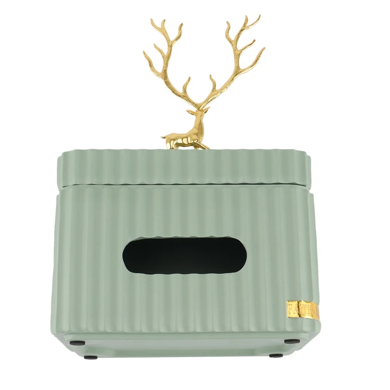 Golden Deer Rectangular Tissue Box Resin Striped Storage Tissue Canister Living Room Desktop Home Decor