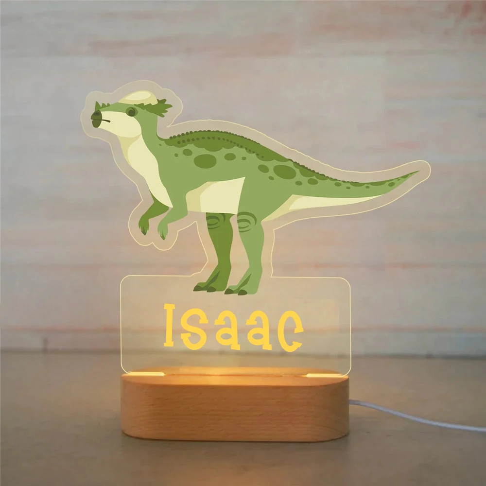 Custom Name Dinosaur LED USB Night Light Personalized Cartoon Acrylic Lamp for Baby Boys Kids Children Home Decoration