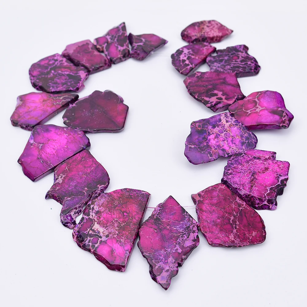 

APDGG Rose Purple Imperial Jaspers Stone Top Drilled Freeform Slice Loose Beads 16.5" Strand Jewelry Making DIY