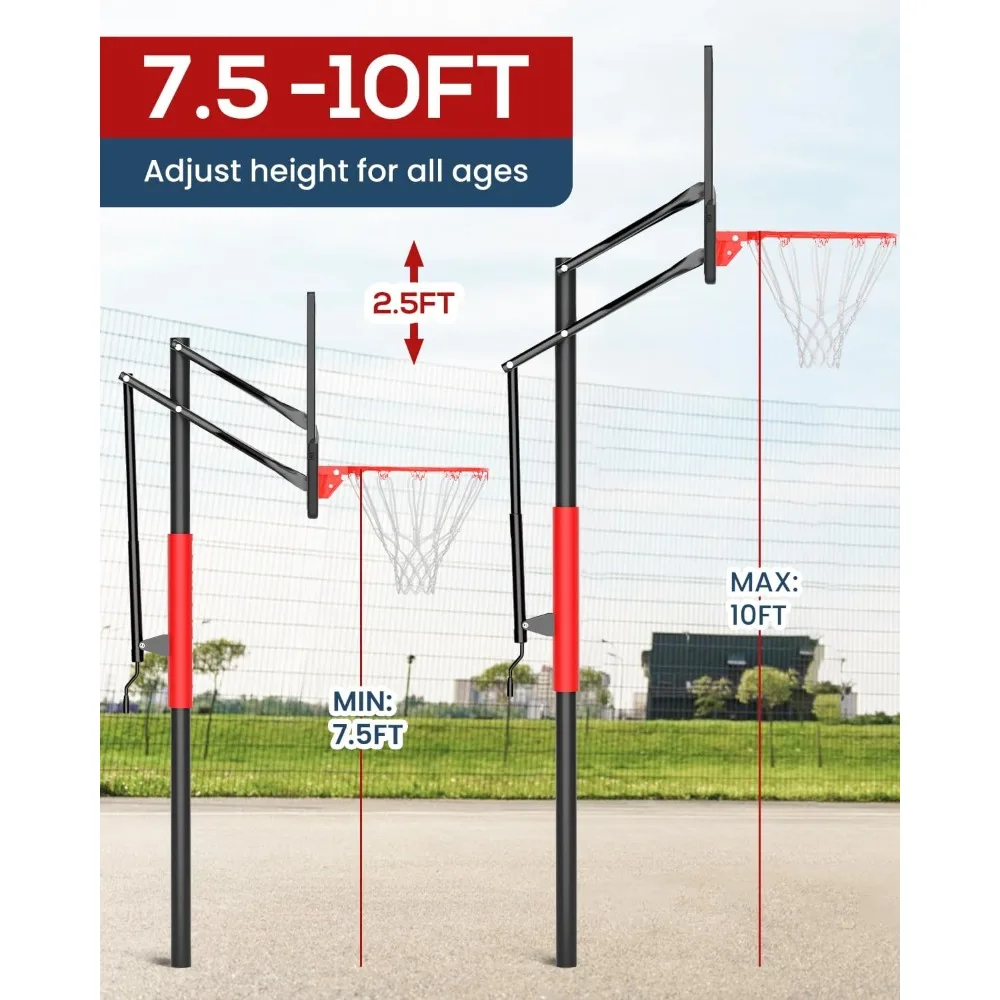 Verstellbares 10 Fuß großes Outdoor-Basketballtor mit Kurbel, 45–54 Zoll bruchsicheres Bodensystem für Haltbarkeit und Vielseitigkeit