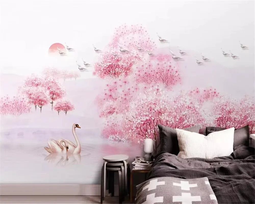 خلفية مخصصة للجدران 3 د الوردي شجرة الخوخ الزهور التلفزيون خلفية الديكور صور خلفية ملصقات جدارية كبيرة