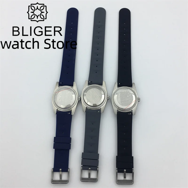 BLIGER  36mm39mm rubber wristband NH35A aseptic sapphire glass light blue/black dial mechanical automatic movement green luminou
