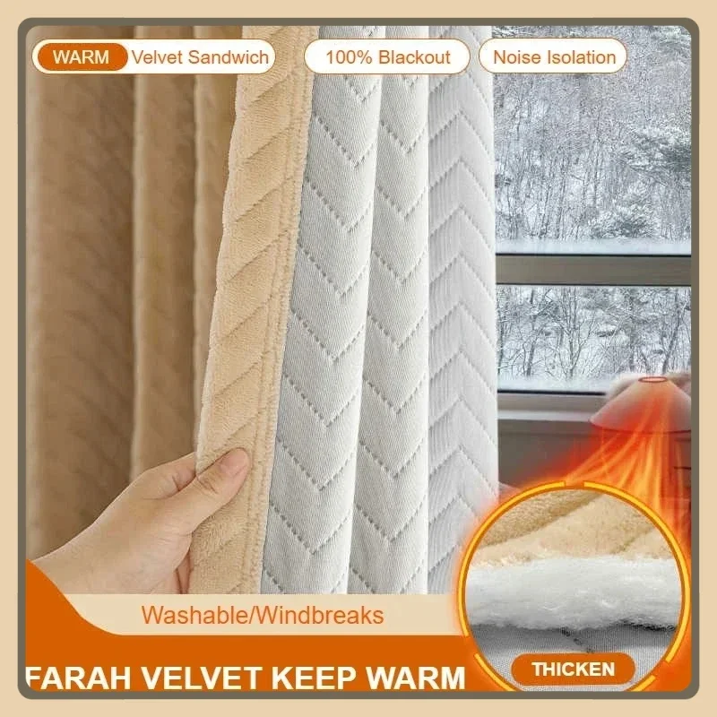 Winter Thicken Flannel Warm Curtains Living Dining Room Window Windproof Voise Reduction Bedroom Curtain Gray Blackout Drapes