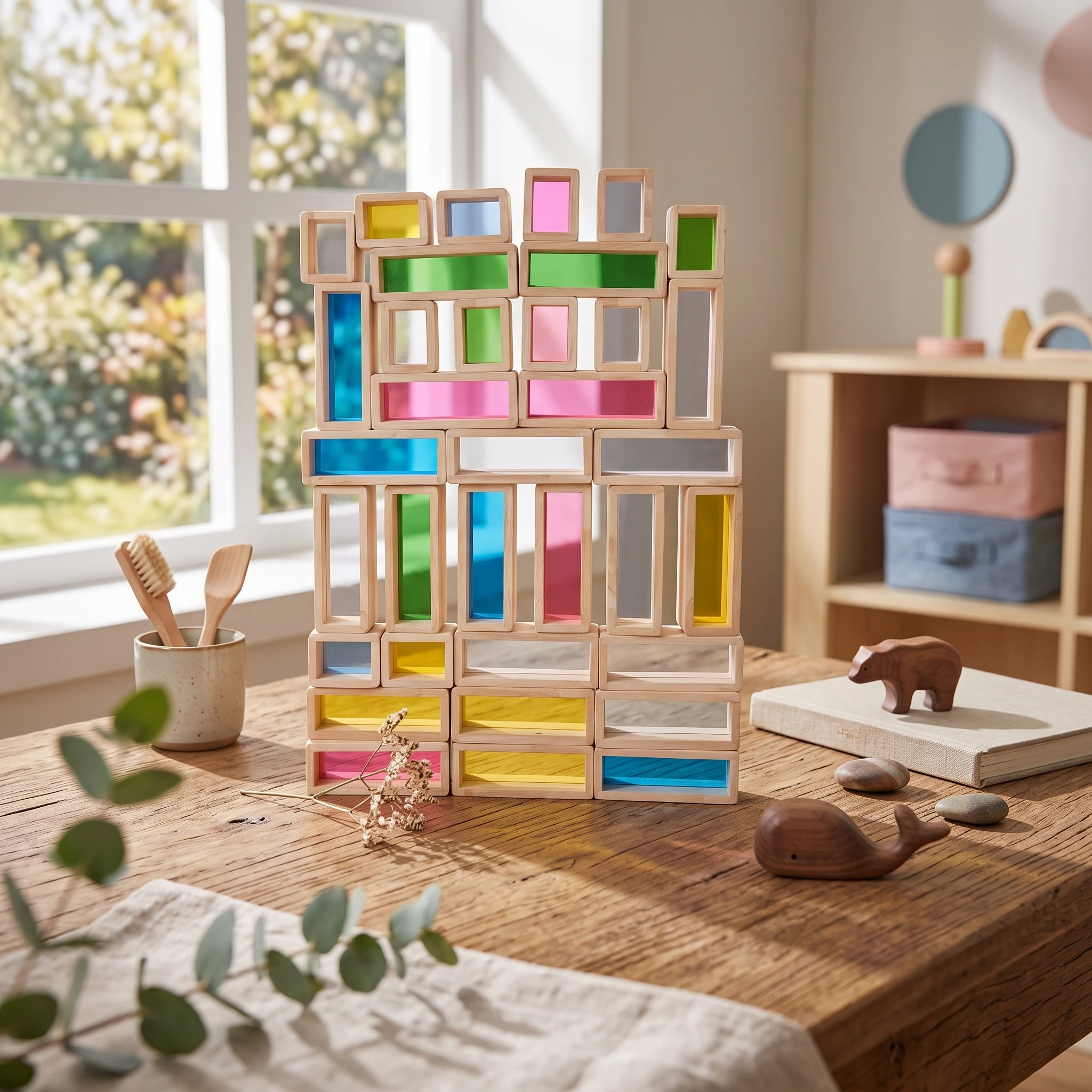 Rainbow Acrylic Building Blocks Natural Gem Sensory Stacking Toys STEM Set for Indoor Color Exploration