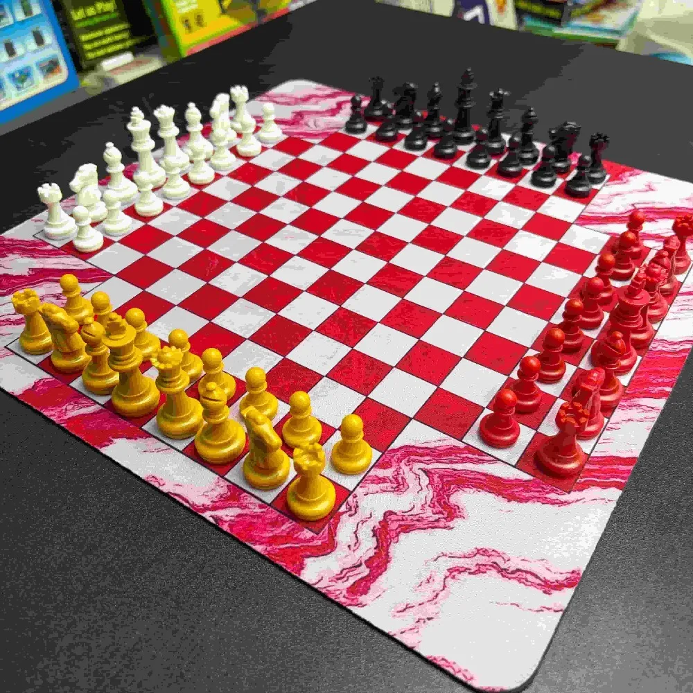 4-Player Chess, New disign mat Classic Multiplayer Board Game Set, Including 1 Chessboard Plus 64pcs in 4 Colors. 35cm/13.8 In