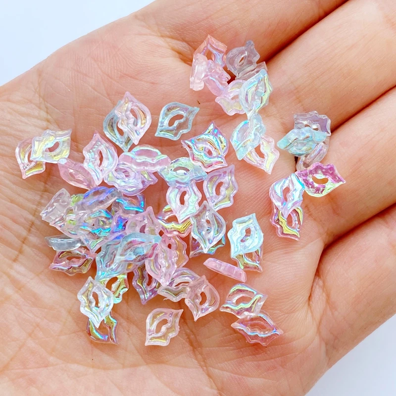 100pcs 3D Charms Kawaii Mini Lips Nail Rhinestones Gems Glitter Acrylic Nail Art Jewelry Manicure Nail Decoration Accessories