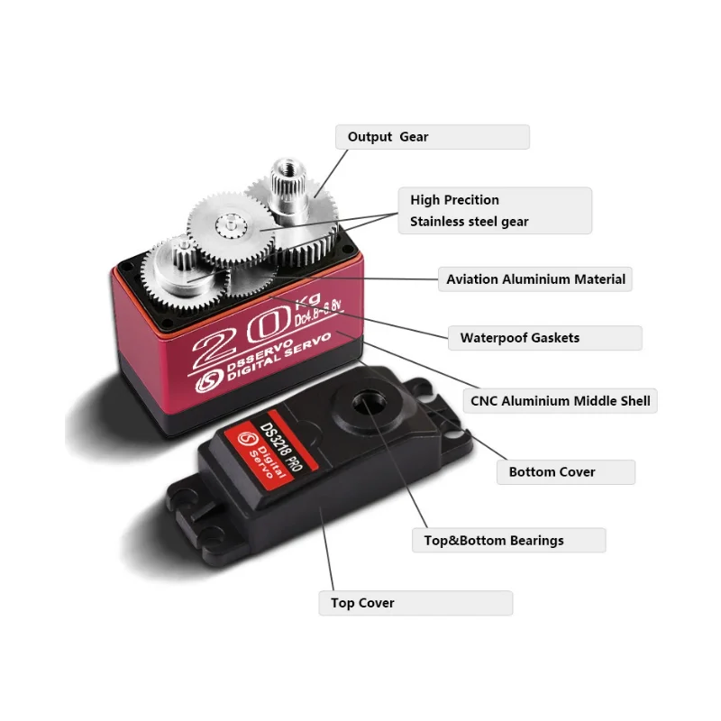 DS3218MG 20KG High Torque Metal Gear Digital Servo 180° for Robot Mechanical Arm RC Crawler Car DIY Robotics Smart Car Project