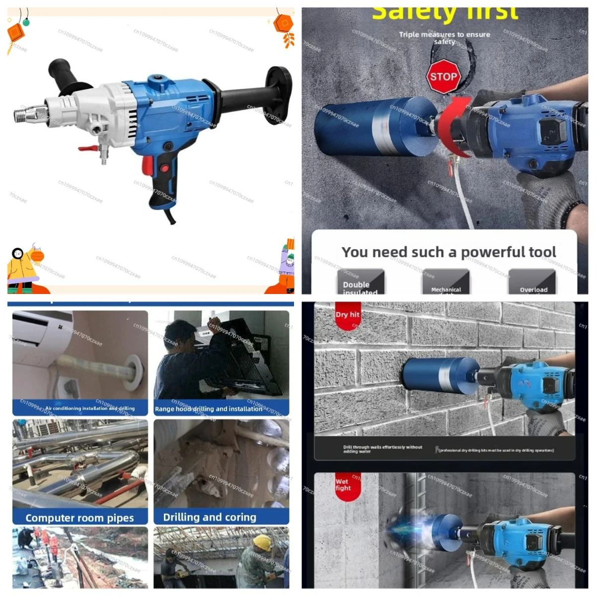 Electric Diamond Water Drilling Machine High Power Concrete Hole Cutter Wet Core Drill Tool for Wall Masonry Stone Drilling