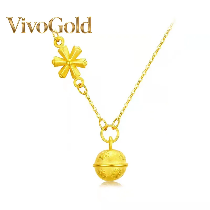 

VivoGold9999 24K real gold bell snowflake necklace gold Christmas small bell collarbone chain temperament ins personalized desig