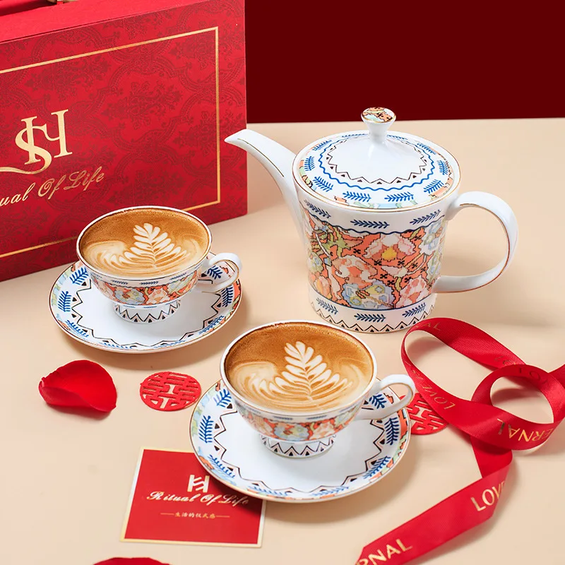 Retro Arabic Ceramic Coffee Cup & Saucer Set, Middle Eastern Style Premium Gift, Unique Design Water Cup, Niche Drinkware