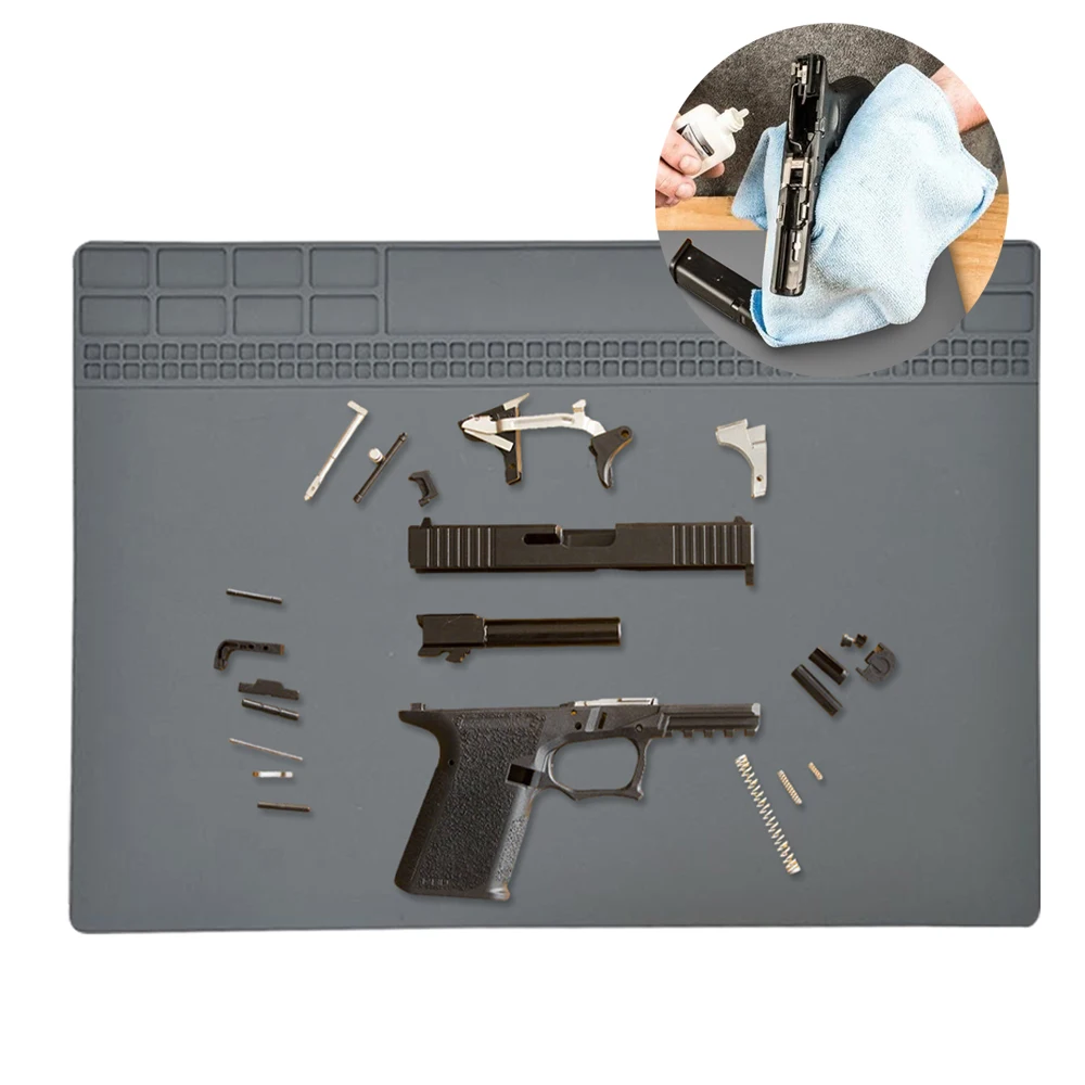 Estera de limpieza de pistola, almohadilla de mantenimiento de pistola, estera de reparación de pistola de silicona de 35x25CM con organizador de herramientas para Rifle, escopeta, pistola de aire
