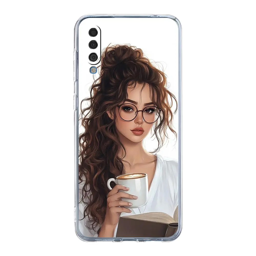 حافظة لهاتف سامسونج A26 A36 A56 A54 A52 A50 A70 A40 A12 A14 A16 A22 A24 A42 A34 A32 5G A04s A06 5G غطاء فتاة بوس أنثى القهوة