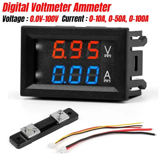 DC0-100V woltomierz cyfrowy 10A 50A 100A woltomierz amperomierz miernik napięcia prądu wyświetlacz LED Electromobile samochód motocyklowy
