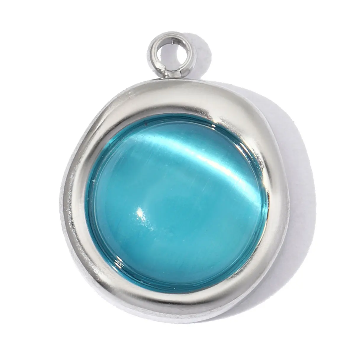 Breloques en acier inoxydable en forme d'oeil de chat, pendentifs ronds en pierre naturelle pour la fabrication de boucles d'oreilles, colliers, accessoires de bijoux, vente en gros, 3 pièces/lot