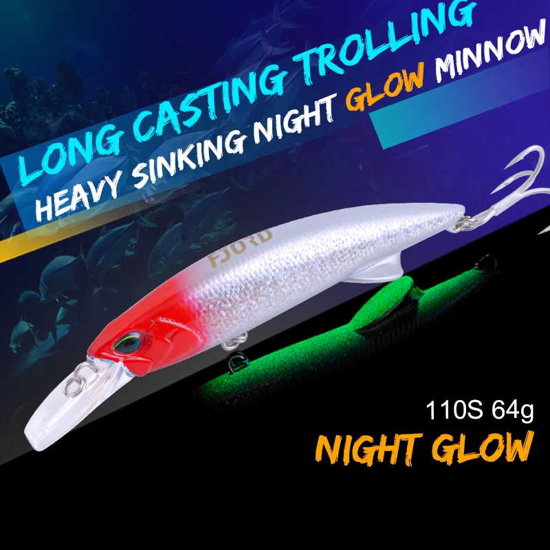 FJORD Glow UV 110mm 64g Sinking Hard Baits Fishing Lure Long Casting Sea Depth Saltwater Trolling Lures Swimbaits Fishing Items