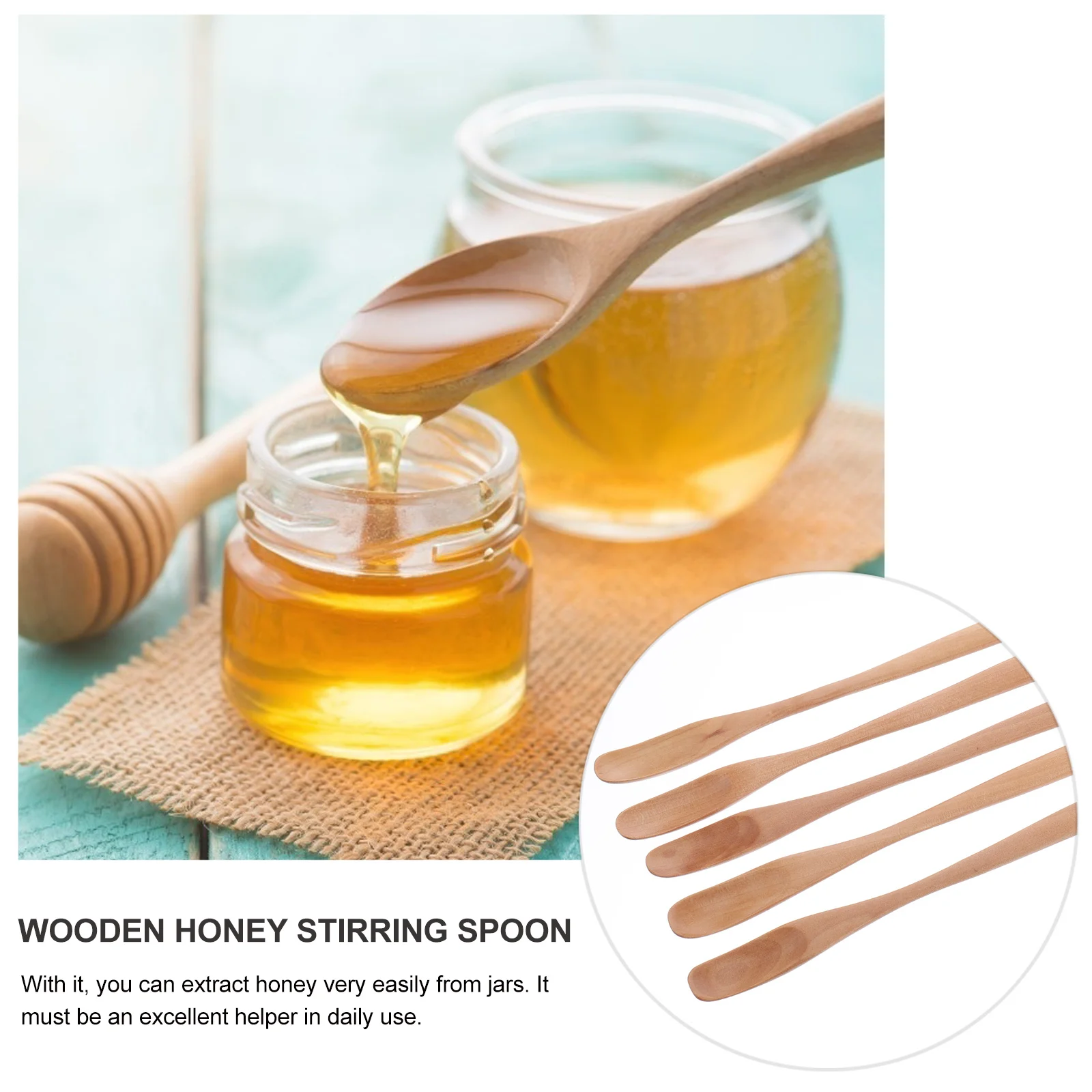 

5Pcs Honey Stirring Spoons Material Flat Smooth Surface Long Handle Practical Honey Stirrer for Kitchen