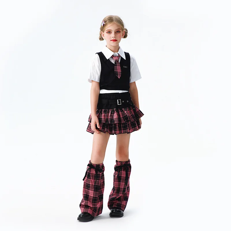 

American Campus Sweetheart Student School Uniform British Check Girls' Children's Clothing Jazz Dance Cheerleading Team