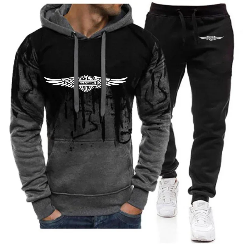 

2024 New Goldwing Gl1500 Motorcycle Men Spring and Autumn Pullover Hoodies Sweatpant Gradient Sets Harajuku Jackets Sports Suit