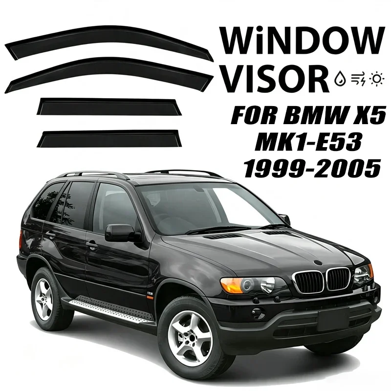 Window Visors For BMW X5 MK1-E53 1999-2005 4pcs Side Window Rain Guard Wind Deflector Weathershield Vent Visor for Car Windows