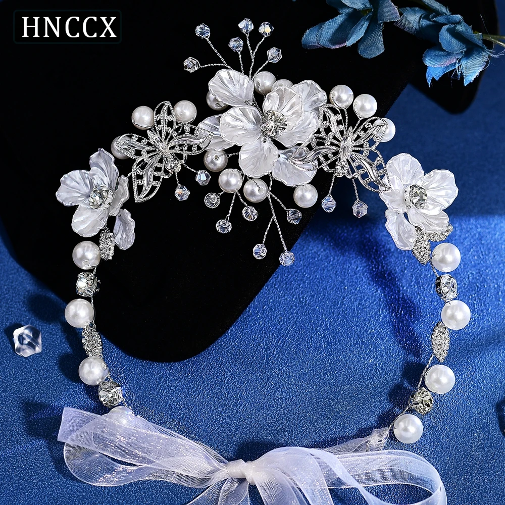 Hnccx moda casamento borboleta coroa bandana noiva pérola grinalda acessórios para o cabelo cor prata jóias de cabelo headpieces cp783