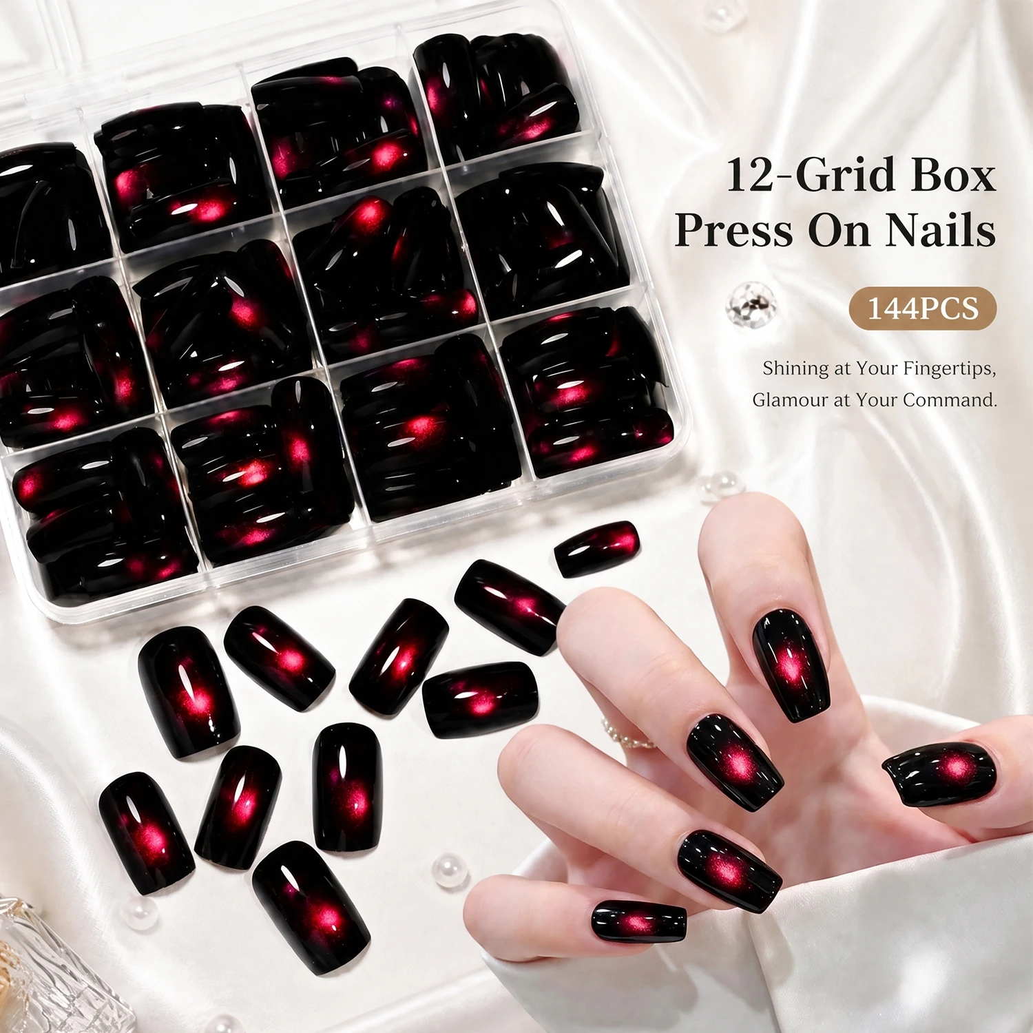 144個入り 光沢のある赤いガラスビーズ キャットアイ フェ - Nail Art Eye Cat のレビューと価格
