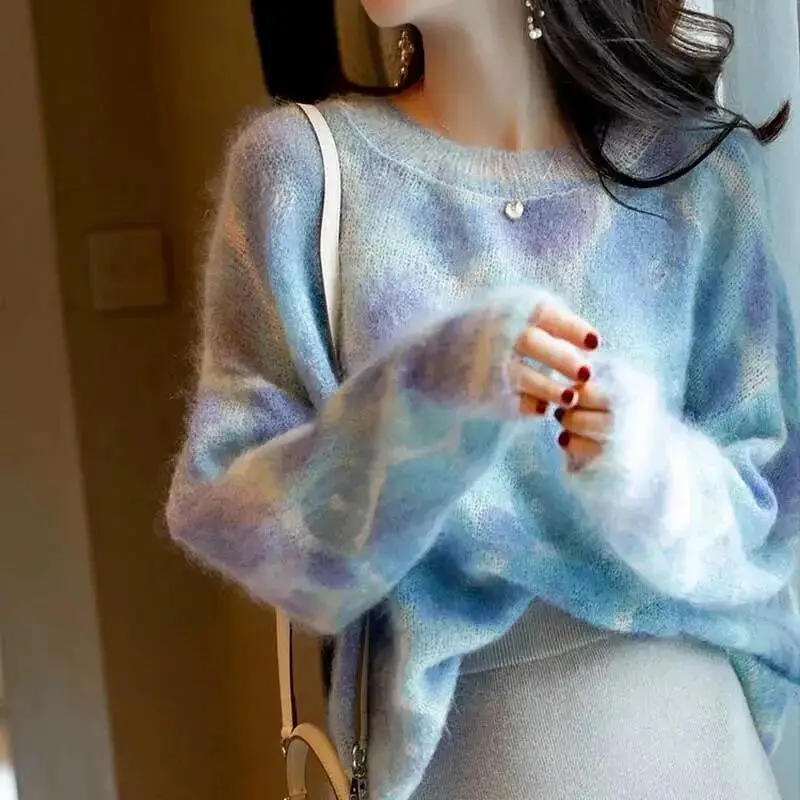 Autumn Winter Women Fashion Cross Border New Christmas Round Neck Knitted Sweater Long Sleeve Lazy Style Loose Knitted Sweater