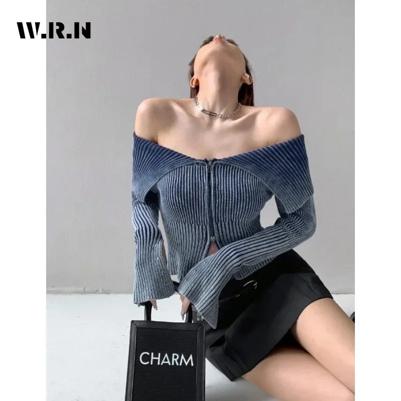 2024 Spring Club Style Hotsweet Solid Color Knitting Long Sleeve Cardigans Women Casual Zipper Female Slim Autumn Sexy Sweater