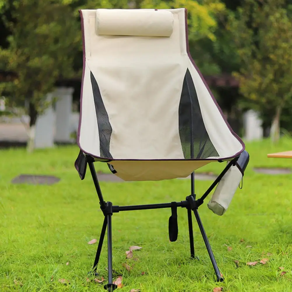 Ergonomic Camping Chair Portable Lightweight Moon Chair with Headrest Side Pocket for Camping Hiking Backpacking Heavy Duty