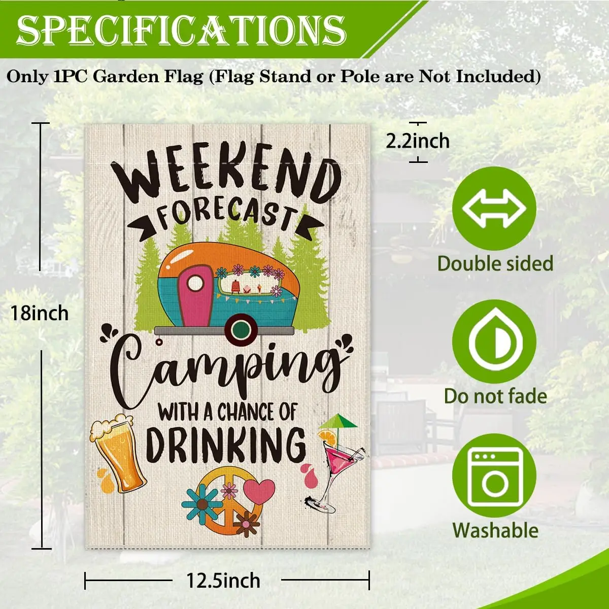 Weekend Forecast Camping Party Decor Flag 12.5x18 In | Summer Autumn Camping Flag for RV Campsite House Outdoor Lawn