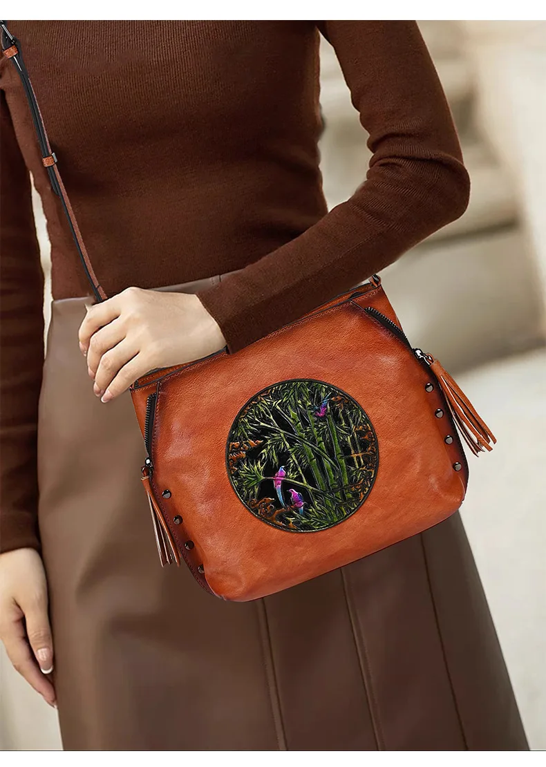 

Сумка-ведро большой вместимости из воловьей кожи в стиле ретро, сумка через плечо в китайском стиле