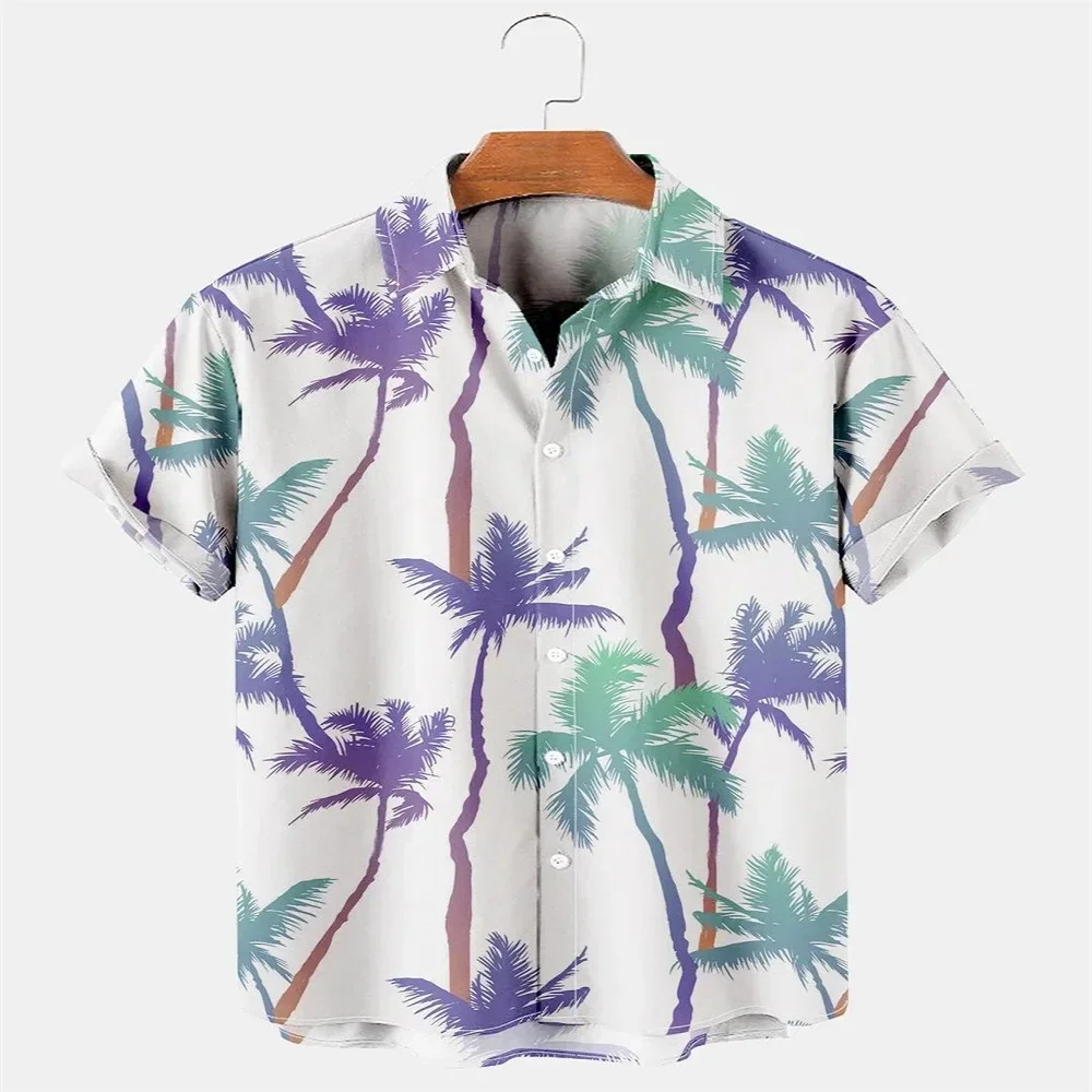 New Hawaiian Men\'s Summer Casual Flower Korean Retro Shirt Geometric Print Short Sleeve Button Top Loose Size Short Sleeve Shirt