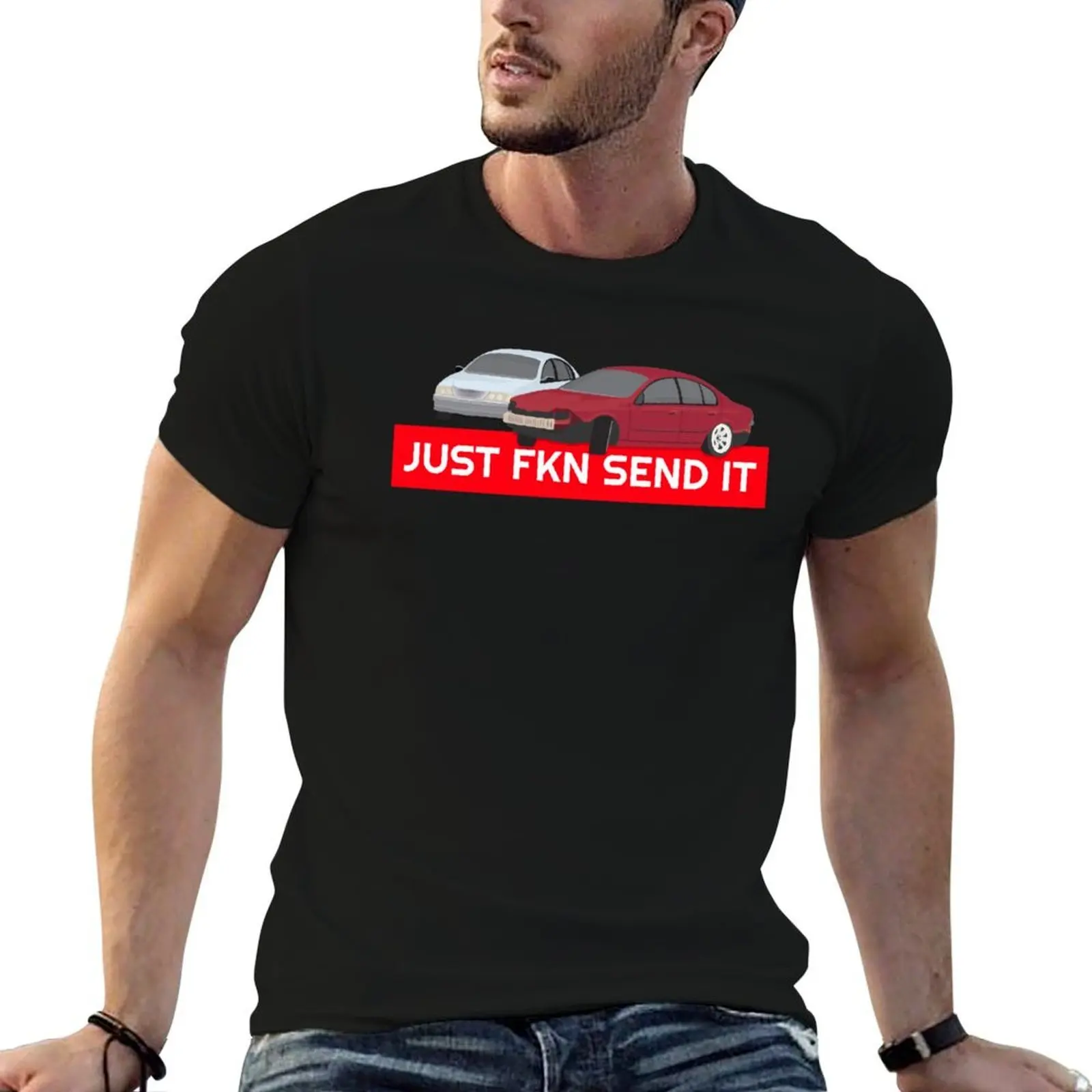 Just FKN Send It' - Two AU's Colourised T-Shirt oversized graphic tee quick drying shirts men