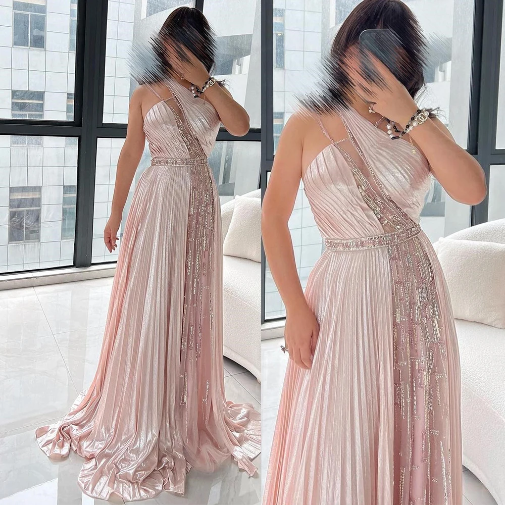 Customized Patchwork One Shoulder A-line Prom Gown Sleeveless Sexy Backless Pleat Formal Party Dress فساتين السهرة Vestidos De F