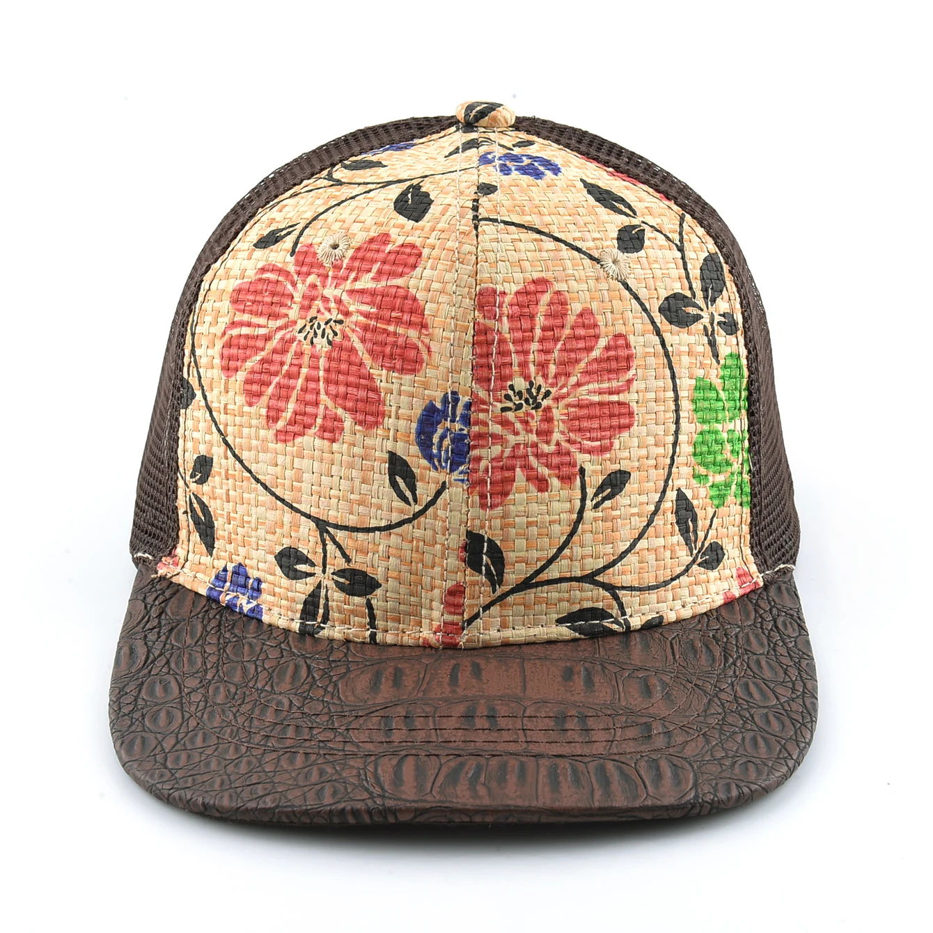 ​ ​ Flache Bill-Baseballkappe mit Strohblumenmuster ​ ​   Frauen Sommer Atmungsaktive Mesh Ausgestattet Kappe Männer Outdoor Casual Sport Snapback Cap Einstellbar