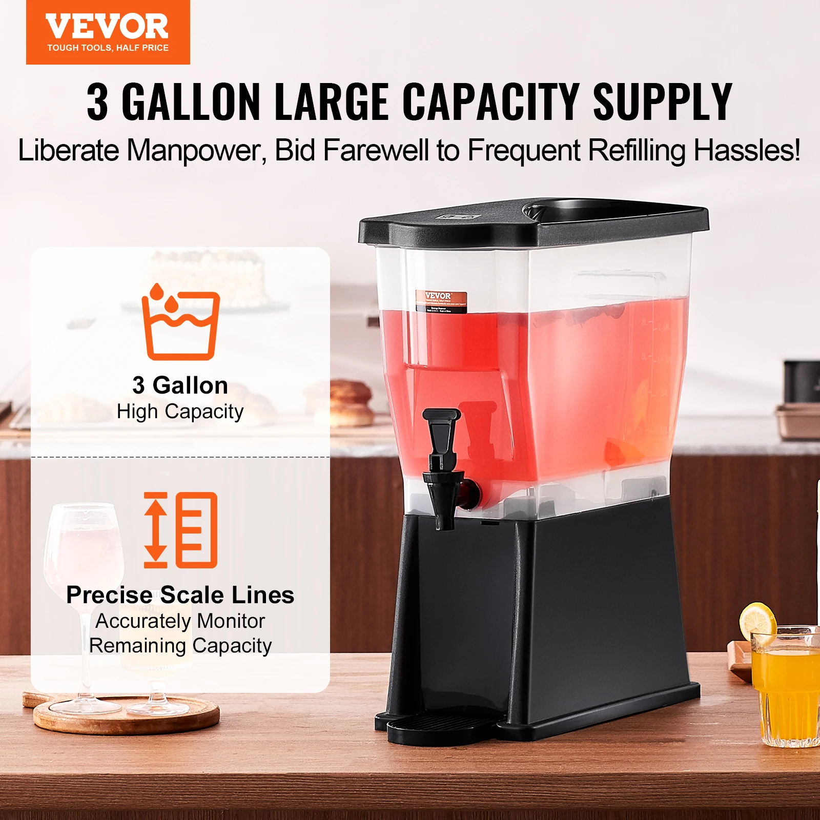 VEVOR Beverage Dispenser for Parties Plastic Juice Dispenser Tea Lemonade Juice Water Dispenser for Restaurants Hotels Parties