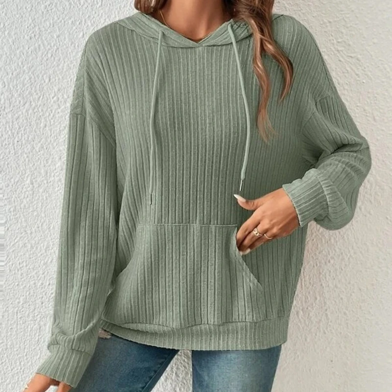المرأة الخريف هوديس عارضة طويلة الأكمام الرباط متماسكة سترة فضفاضة مقنعين البلوز مع جيب الشارع الشهير البلوز قمم