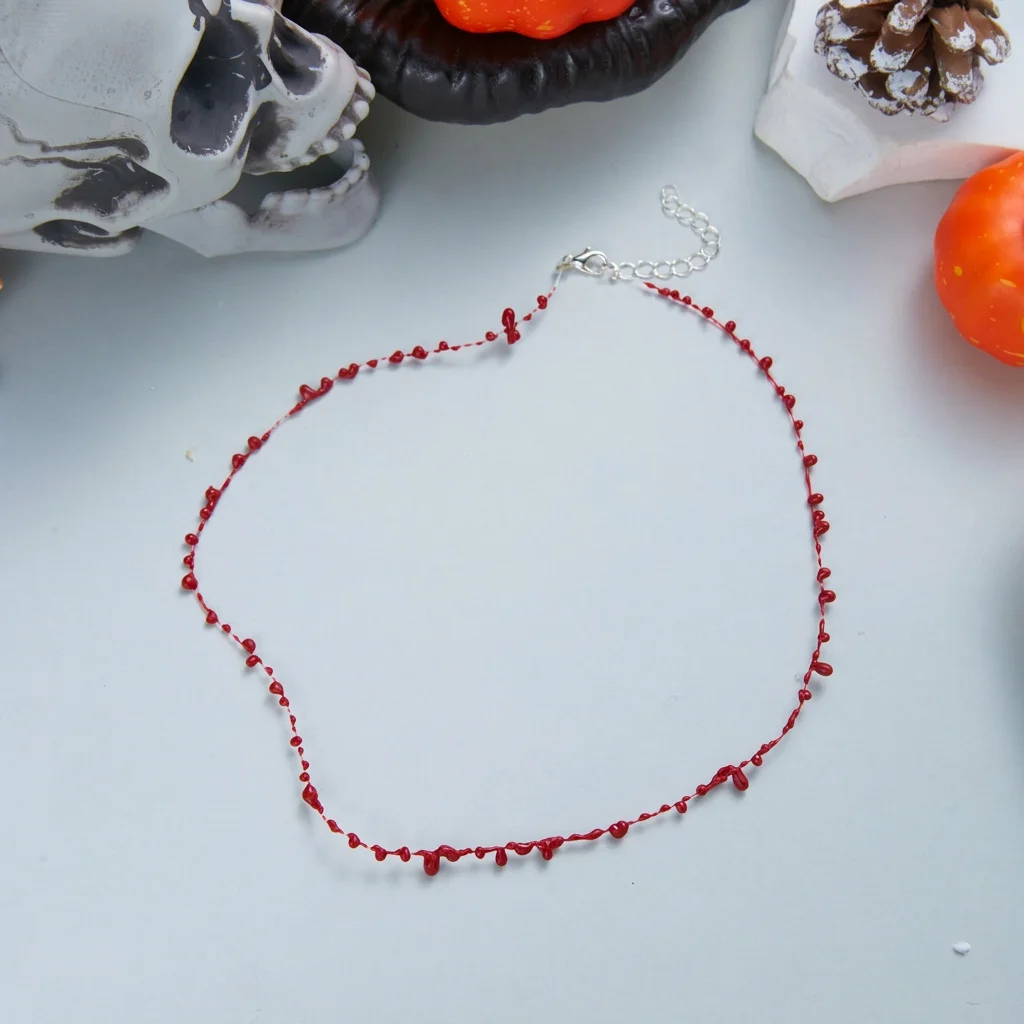 Acryl Gothic Rote Blut-Halsketten für Frauen und Männer Simulierte Blutung Cosplay-Halsketten Halloween-Party Schmuck Geschenke – Detail 4