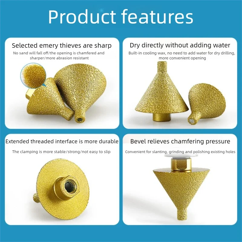 M10 M14 Diamond Chamfer Core Drill Bit Enlarged Hole Beveling Grinding Tool 38/50mm for Granite Marble Tiles Stone Cutting Carve