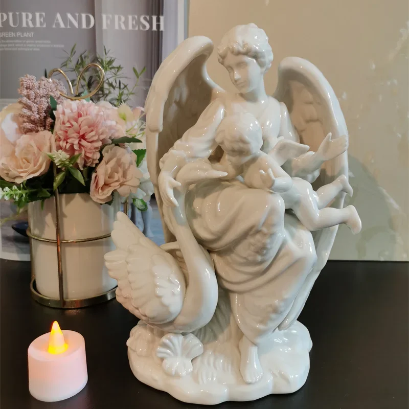 Owell Ceramic angle Figurine Ornaments European Porcelain Angel Sculptures Home Table Decoration Birthday Gift