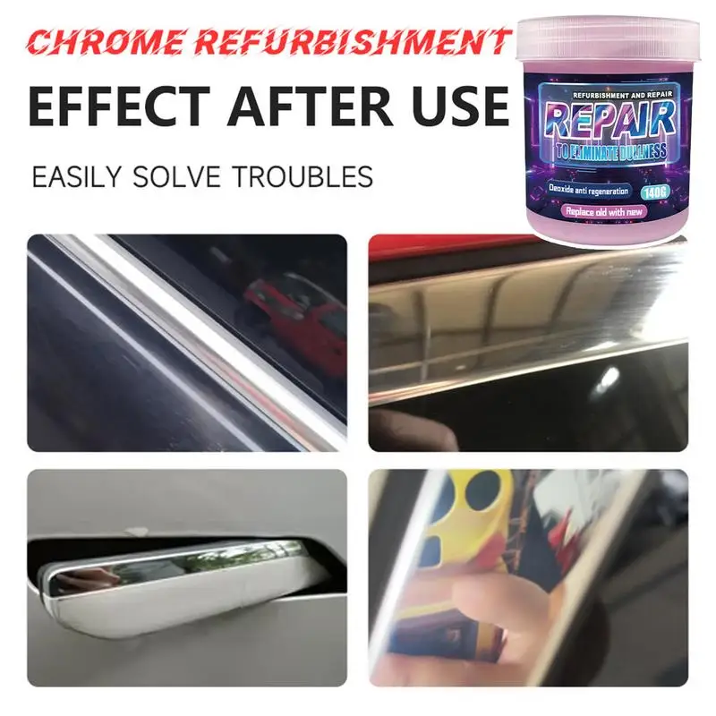 Chrome Polish 140g Chrome Rust Remover Metal Polishing Paste Restorer Car Plating Refurbishment Paste Vehicle Detailing Supplies