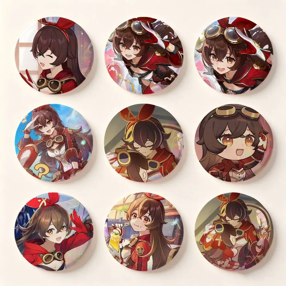 Amber Genshin Impact Badges 25 32 44 58 75 Mm Round Cosplay Pin Bag Decor Fans Collect Friends Gifts Brooch Souvenir