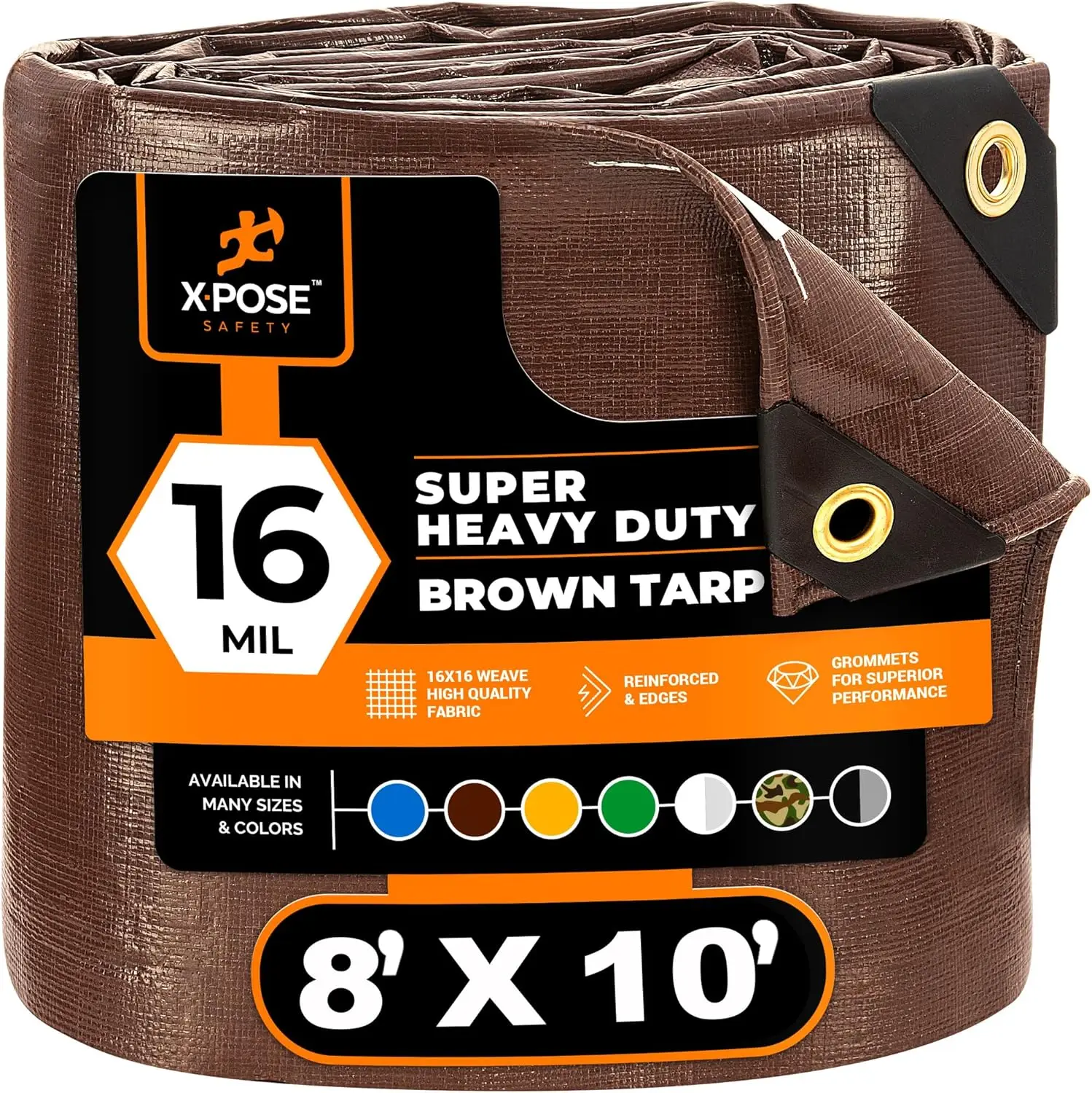 

8' x 10' Super Heavy Duty 16 Mil Brown Poly Tarp Cover - Thick Waterproof, UV Resistant, Rip and Tear Proof Tarpaulin with Gromm