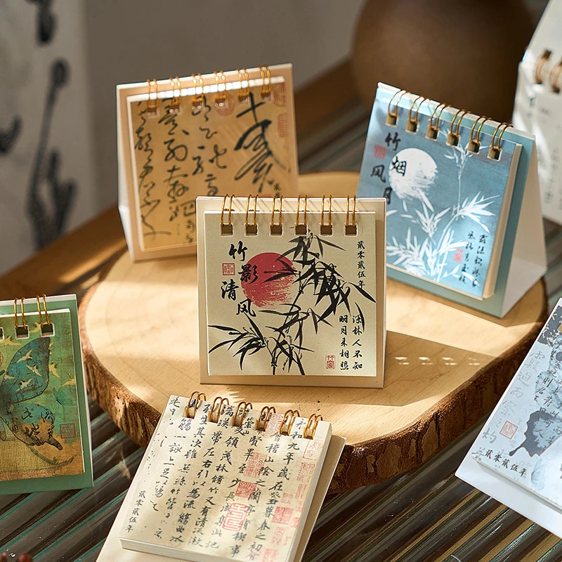 1PC Chinese Style Vintage 2025 Desktop Calendar Mini Desktop Planner Calendar Student Supplies Creative High Quality Calendar