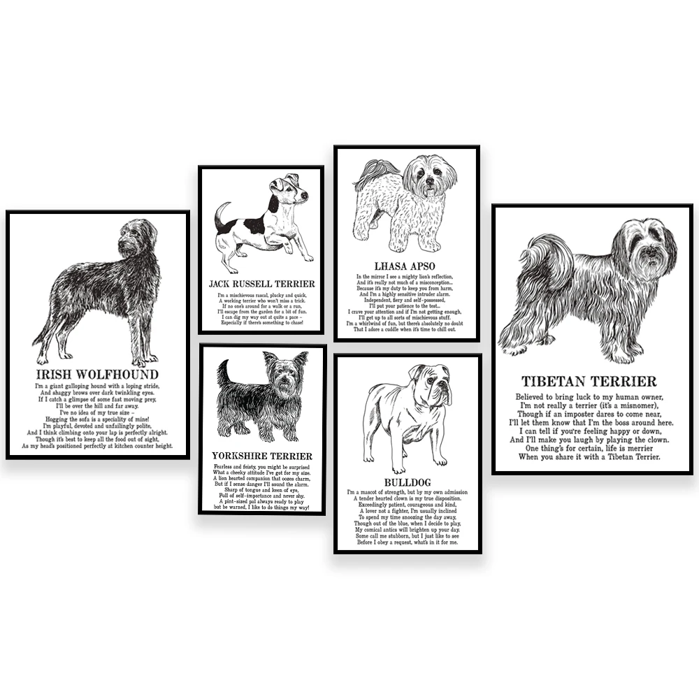 

Lhasa Apso, Old English Sheepdog, Irish Terrier, Bulldog, Tibetan Terrier, Irish Terrier, Yorkshire Terrier Animal Poetry Poster