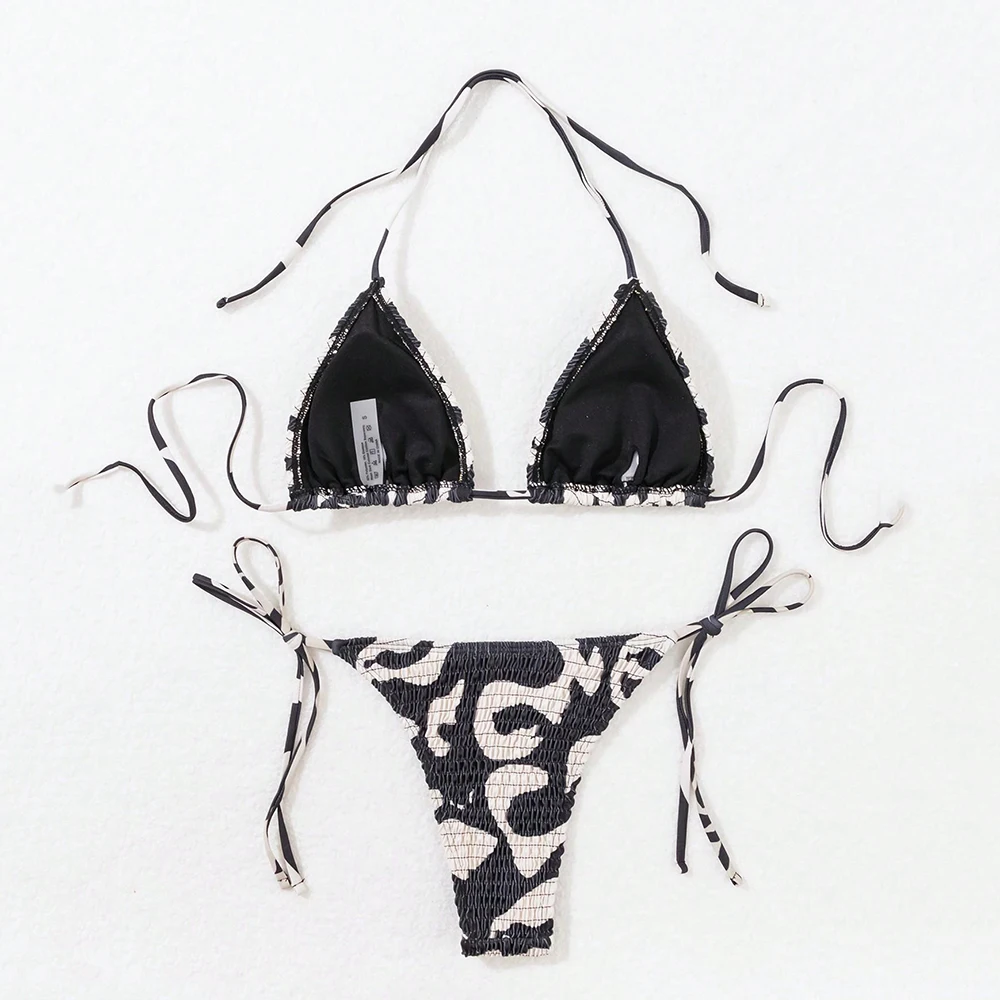 بيزلي طباعة سلسلة الرسن مثلث بيكيني صغير مايكرو ثونغ مثير ملابس السباحة النساء 2025 التجاعيد ملابس السباحة ثوب السباحة البيكينيات مجموعة