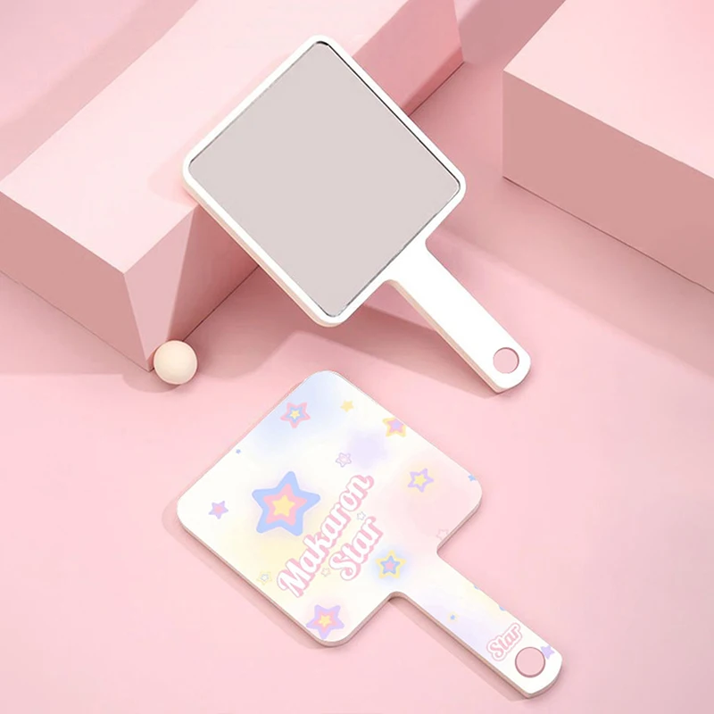 Foldable/Non Foldable Ins Gradient Star Makeup Mirror Handheld Makeup Mirror Student Dormitory Handle Mirror Girl Heart Mirro